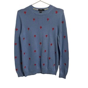 J. Crew Lobster Embroidery Crew Neck Cotton Sweater Blue Red XS